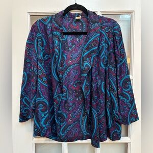Vintage 80’s 90’s Paisley Floral Chic Open Front Cardigan Blouse Plus Size 18
